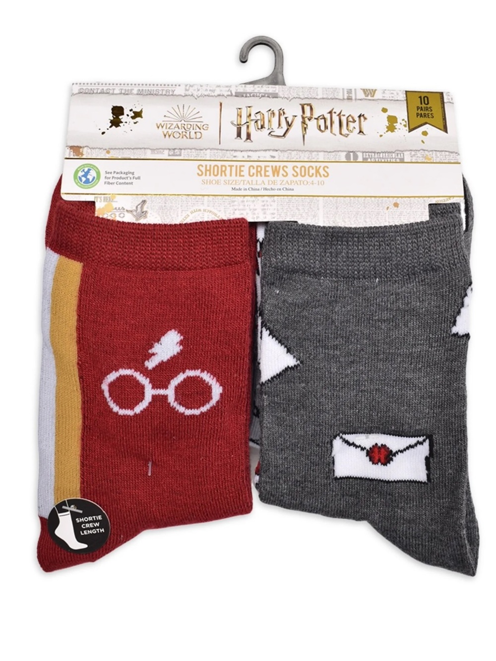 Harry Potter Wome's Graphic Crew Socks, 10-Pack, Shoe Sizes 4-10 (HB)